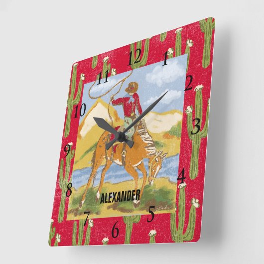 ヴィンテージウエスタンカウボーイロデオアートワイルドウェストテーマ スクエア壁時計 (傾斜)