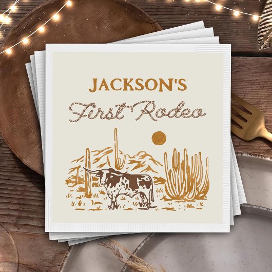 ヴィンテージウエスタンカウボーイロデオ1stバースデーナプキンズ スタンダードカクテルナプキン