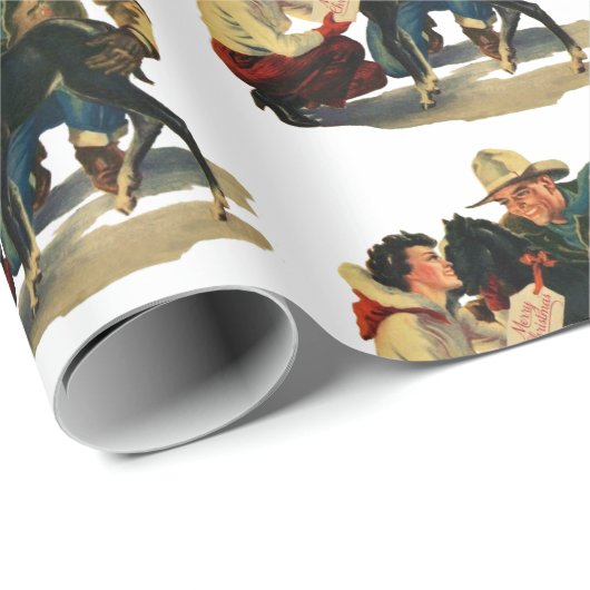ヴィンテージウエスタンカウボーイ女性のカーボーイホースクリスマス3 ラッピングペーパー (ロールコーナー)