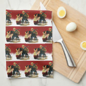 ヴィンテージウエスタンカウボーイ女性のカーボーイホースクリスマス キッチンタオル (四つ折り)