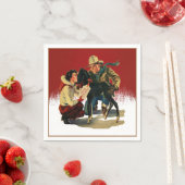 ヴィンテージウエスタンカウボーイ女性のカーボーイホースクリスマス スタンダードカクテルナプキン (インサイチュ)