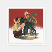 ヴィンテージウエスタンカウボーイ女性のカーボーイホースクリスマス スタンダードカクテルナプキン (正面)