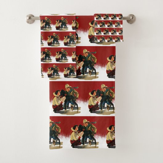 ヴィンテージウエスタンカウボーイ女性のカーボーイホースクリスマス  バスタオルセット (インサイチュ)