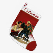 ヴィンテージウエスタンカウボーイ女性のカーボーイホースクリスマス ラージクリスマスストッキング (正面 (吊り時))