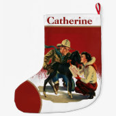 ヴィンテージウエスタンカウボーイ女性のカーボーイホースクリスマス ラージクリスマスストッキング (裏面)