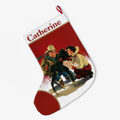 ヴィンテージウエスタンカウボーイ女性のカーボーイホースクリスマス ラージクリスマスストッキング (裏面 (吊り時))