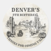 ヴィンテージウエスタンカントリーカウボーイ誕生日サンキューユー ラウンドシール (正面)
