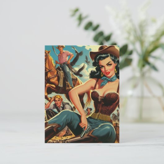 ヴィンテージウエスタンカントリーガール ポストカード (スタンド正面)