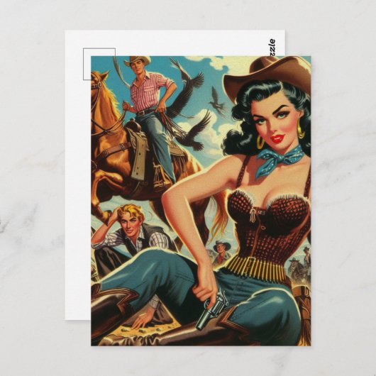 ヴィンテージウエスタンカントリーガール ポストカード (正面/裏面)