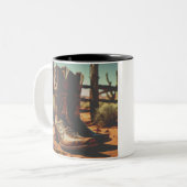 ヴィンテージウエスタンコーヒーマグ | カウボーイブーツ ツートーンマグカップ (正面左)