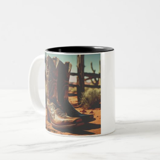 ヴィンテージウエスタンコーヒーマグ | カウボーイブーツ ツートーンマグカップ (正面左)