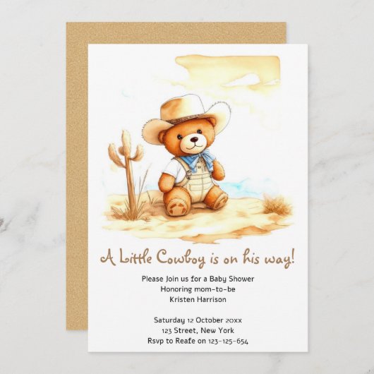 ヴィンテージウエスタンデライトカウボーイベビーシャワー 招待状 (正面/裏面)