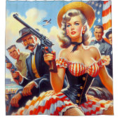 ヴィンテージウエスタンパルプガール シャワーカーテン (正面)