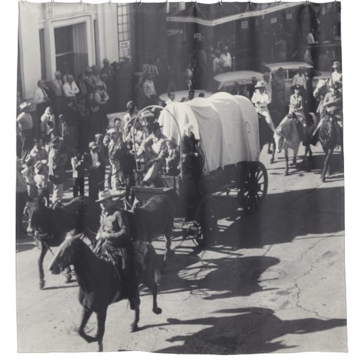 ヴィンテージウエスタンヒューストンTxロデオパレードトレイルライド シャワーカーテン (正面)