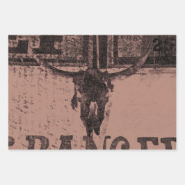 ヴィンテージウエスタンブルスカルブラウンオールドカントリー ラッピングペーパーシート