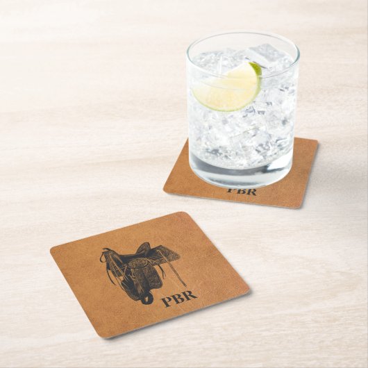 ヴィンテージウエスタンホースサドルモノグラム スクエアペーパーコースター (インサイチュ)