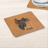 ヴィンテージウエスタンホースサドルモノグラム スクエアペーパーコースター (アングル)