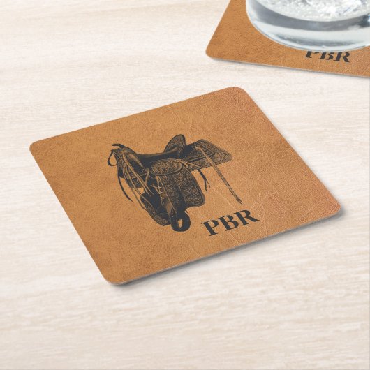 ヴィンテージウエスタンホースサドルモノグラム スクエアペーパーコースター (アングル)