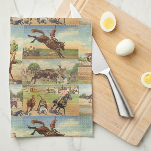 ヴィンテージウエスタンロデオイベントカウボーイズホーズブルズ キッチンタオル (四つ折り)