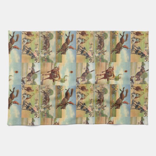 ヴィンテージウエスタンロデオイベントカウボーイズホーズブルズ キッチンタオル (横)