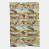 ヴィンテージウエスタンロデオイベントカウボーイズホーズブルズ キッチンタオル (縦)