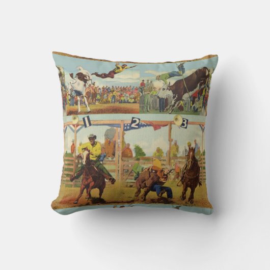 ヴィンテージウエスタンロデオイベントカウボーイズホーズブルズ クッション (正面)
