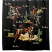 ヴィンテージウエスタンロデオイベントカウボーイズ女性のカーボーイ シャワーカーテン (正面)