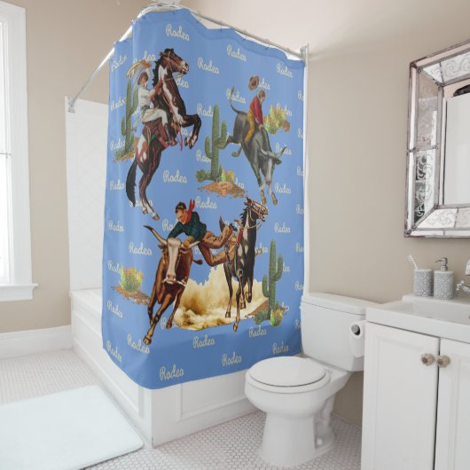 ヴィンテージウエスタンロデオイベントカウボーイ女性のカーボーイ シャワーカーテン (インサイチュ)