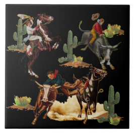 ヴィンテージウエスタンロデオイベントカウボーイ女性のカーボーイ タイル