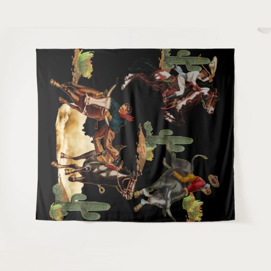 ヴィンテージウエスタンロデオイベントカウボーイ女性のカーボーイ タペストリー (正面(横))