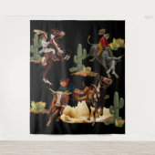 ヴィンテージウエスタンロデオイベントカウボーイ女性のカーボーイ タペストリー (正面)