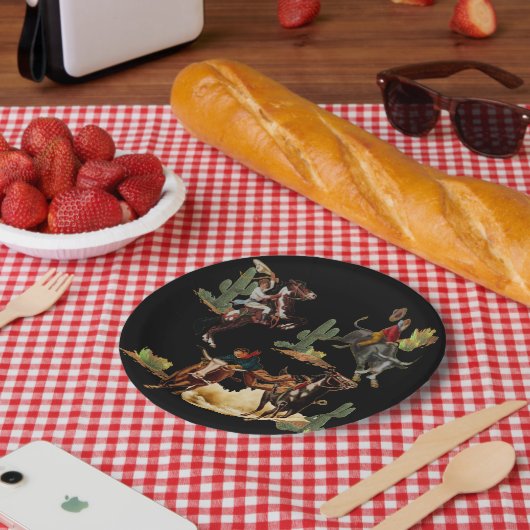 ヴィンテージウエスタンロデオイベントカウボーイ女性のカーボーイ ペーパープレート (ピクニック)