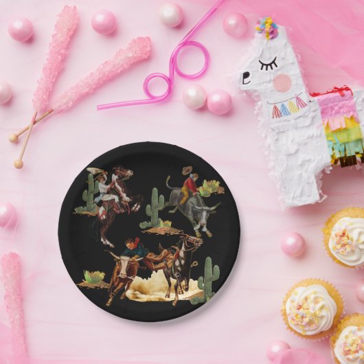 ヴィンテージウエスタンロデオイベントカウボーイ女性のカーボーイ ペーパープレート (パーティー)