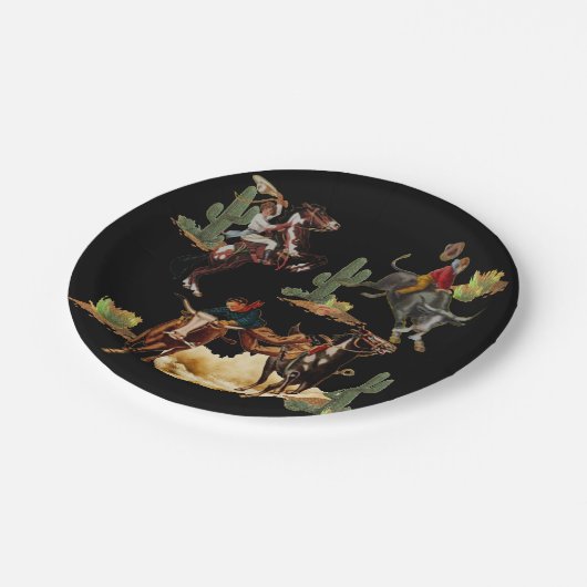 ヴィンテージウエスタンロデオイベントカウボーイ女性のカーボーイ ペーパープレート (アングル)