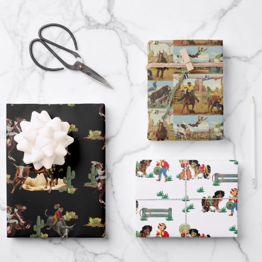 ヴィンテージウエスタンロデオイベントカウボーイ女性のカーボーイ ラッピングペーパーシート (正面)
