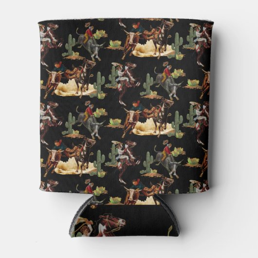 ヴィンテージウエスタンロデオイベントカウボーイ女性のカーボーイ 缶クーラー (正面)