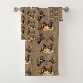 ヴィンテージウエスタンロデオイベント女性のカーボーイカウボーイバス バスタオルセット