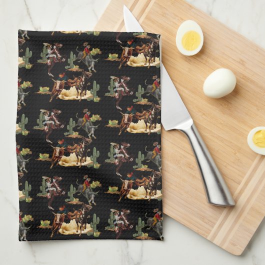 ヴィンテージウエスタンロデオイベント女性のカーボーイカウボーイ キッチンタオル (四つ折り)