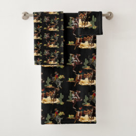 ヴィンテージウエスタンロデオイベント女性のカーボーイカウボーイ バスタオルセット