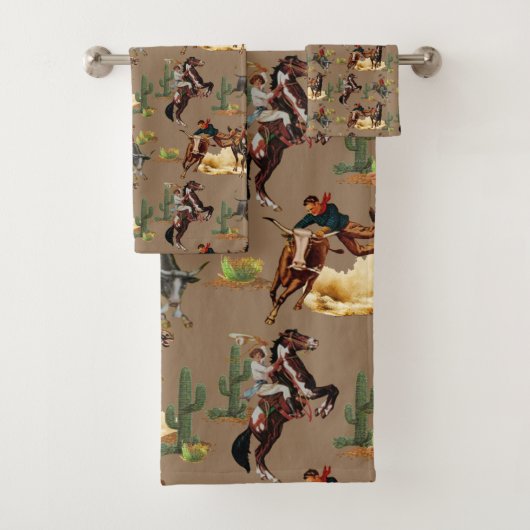 ヴィンテージウエスタンロデオイベント女性のカーボーイカウボーイ バスタオルセット (インサイチュ)