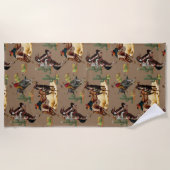 ヴィンテージウエスタンロデオイベント女性のカーボーイカウボーイ ビーチタオル (正面)