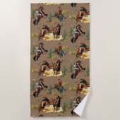 ヴィンテージウエスタンロデオイベント女性のカーボーイカウボーイ ビーチタオル (正面)