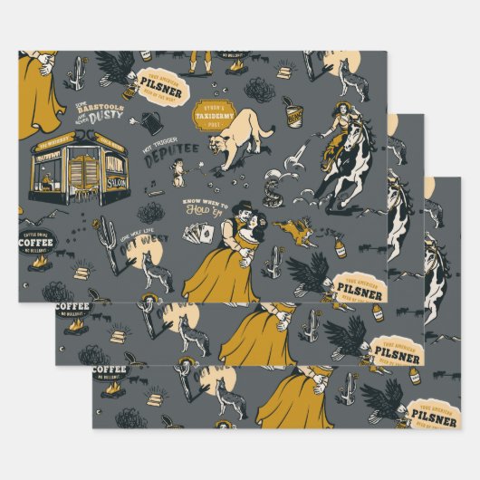 ヴィンテージウエスタンワイルドウェストイエローストーンカウボーイギフト ラッピングペーパーシート (セット)