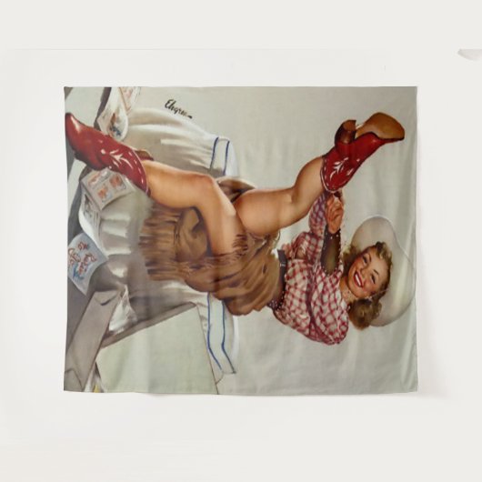 ヴィンテージウエスタン女性のカーボーイの赤いブーツを履く タペストリー (正面(横))