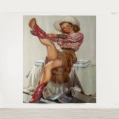 ヴィンテージウエスタン女性のカーボーイの赤いブーツを履く タペストリー (正面)