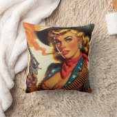 ヴィンテージウエスタン女性のカーボーイピン留め クッション (ブランケット)