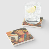 ヴィンテージウエスタン女性のカーボーイピン留め ストーンコースター (横)