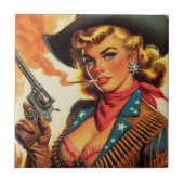 ヴィンテージウエスタン女性のカーボーイピン留め タイル (正面)