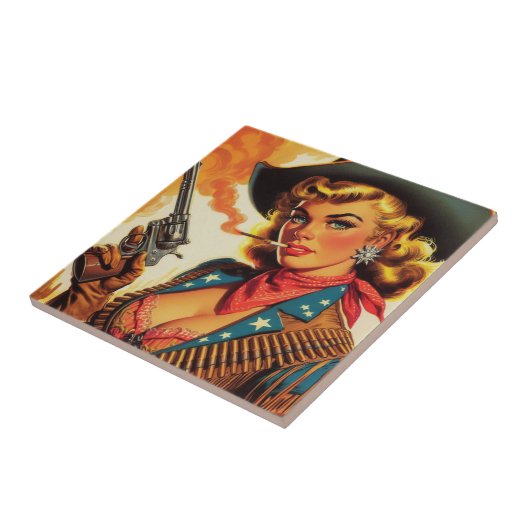 ヴィンテージウエスタン女性のカーボーイピン留め タイル (側面)