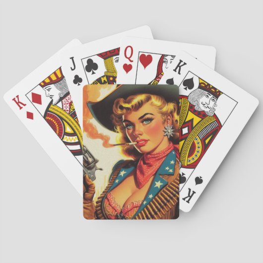 ヴィンテージウエスタン女性のカーボーイピン留め トランプ (裏面)